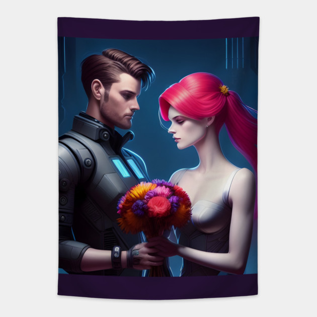 anime boyfriend girlfriend Tapestry by animegirlnft