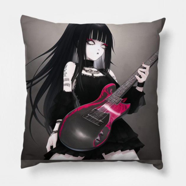 rock girl guitar lover Pillow by animegirlnft