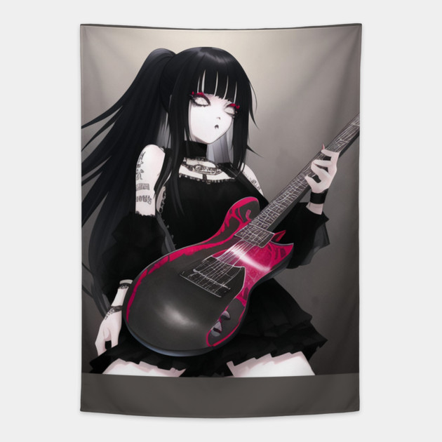 rock girl guitar lover Tapestry by animegirlnft
