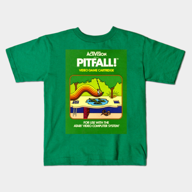 Classic 8-Bit Video Game Box Art - Pitfall! Kids T-Shirt by Starbase79