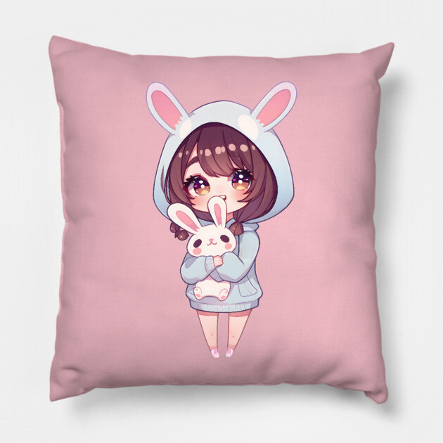 Cute Anime Girl With Bunny Anime Pillow TeePublic