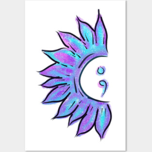 Semicolon Sunflower hand drawn Posters and Art