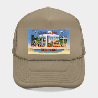 Greetings from Long Island, New York - Vintage Large Letter Postcard Hat
