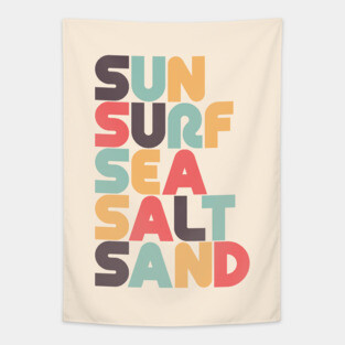 Retro Sun Surf Sea Salt Sand Typography Tapestry