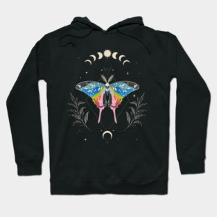 Queer Luna Moth Celestial Cottagecore LGBT Pride Flag Hoodie
