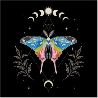 Queer Luna Moth Celestial Cottagecore LGBT Pride Flag Posters and Art