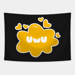 Cute Anime UwU Text Cloud with Hearts Tapestry