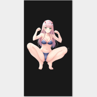 Zero Two From Darling In The Franxx, Swimsuit, Paw Pose, Ecchi Posters and Art