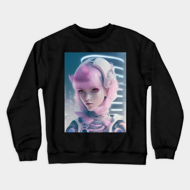 cyber  girl developer anime Crewneck Sweatshirt by animegirlnft