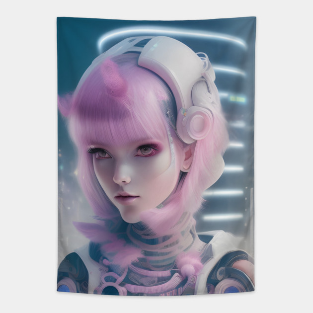 cyber  girl developer anime Tapestry by animegirlnft