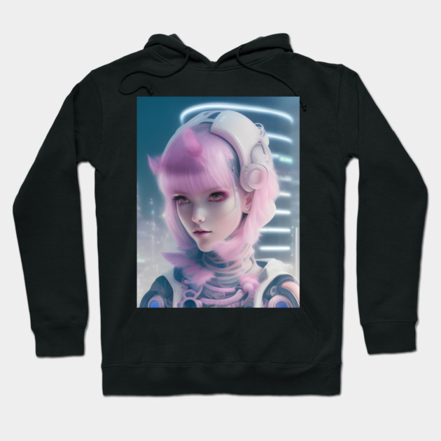 cyber  girl developer anime Hoodie by animegirlnft