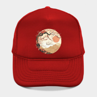 Japanese Style Art: Mountain and Floral View Hat