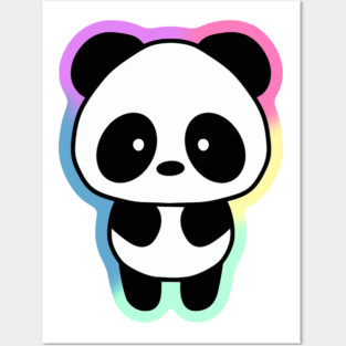 Cute Giant Panda with Rainbow Outline Posters and Art