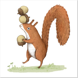 Squirrel With Acorns Posters and Art