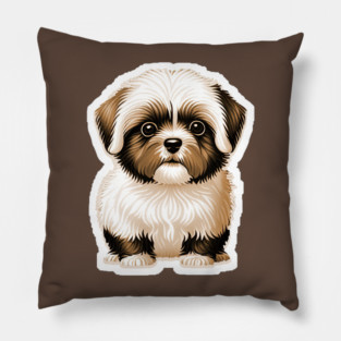 Havanese Puppy Dog with Brown & White Coat of Silky Soft Fur Pillow