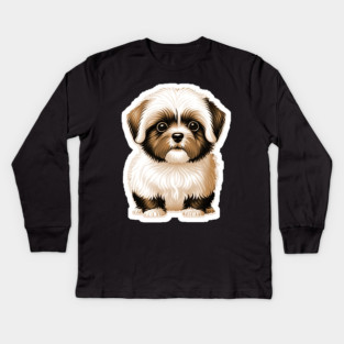 Havanese Puppy Dog with Brown & White Coat of Silky Soft Fur Kids Long Sleeve T-Shirt