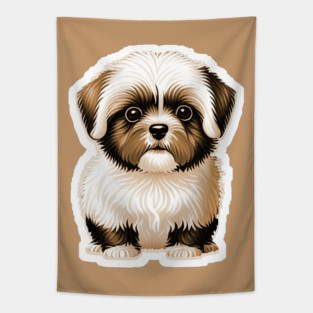 Havanese Puppy Dog with Brown & White Coat of Silky Soft Fur Tapestry