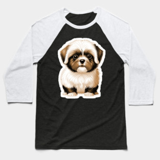 Havanese Puppy Dog with Brown & White Coat of Silky Soft Fur Baseball T-Shirt