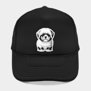 Black & White Cartoon Illustration of a Havanese Puppy Hat