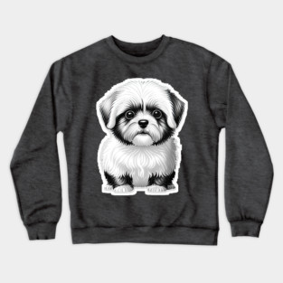 Black & White Cartoon Illustration of a Havanese Puppy Crewneck Sweatshirt