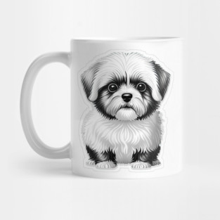 Black & White Cartoon Illustration of a Havanese Puppy Mug