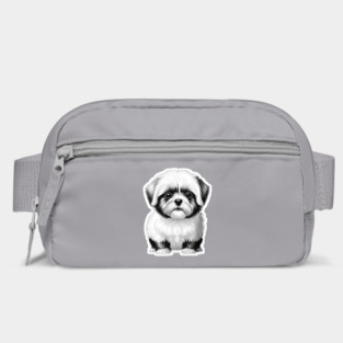 Black & White Cartoon Illustration of a Havanese Puppy Bag
