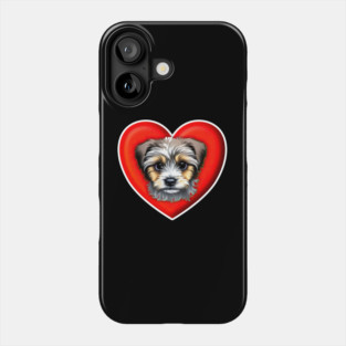 A Scruffy Havanese Headshot Illustration on a Heart Background Phone Case