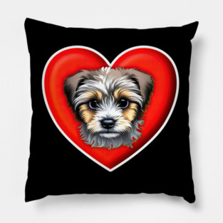 A Scruffy Havanese Headshot Illustration on a Heart Background Pillow
