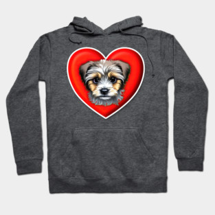A Scruffy Havanese Headshot Illustration on a Heart Background Hoodie