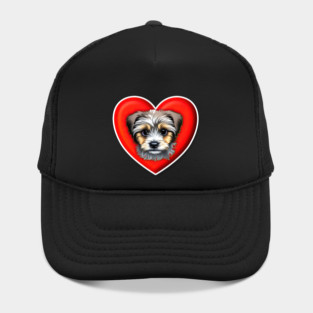 A Scruffy Havanese Headshot Illustration on a Heart Background Hat