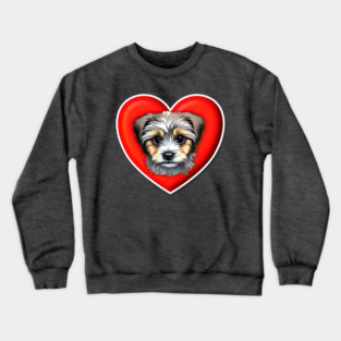 A Scruffy Havanese Headshot Illustration on a Heart Background Crewneck Sweatshirt