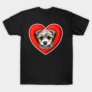 A Scruffy Havanese Headshot Illustration on a Heart Background T-Shirt