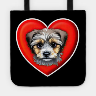 A Scruffy Havanese Headshot Illustration on a Heart Background Tote