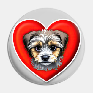 A Scruffy Havanese Headshot Illustration on a Heart Background Pin