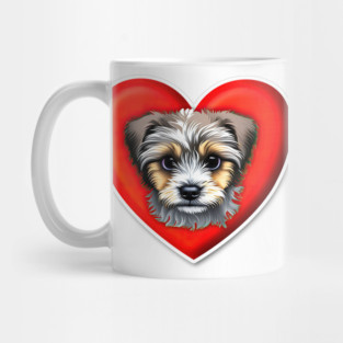 A Scruffy Havanese Headshot Illustration on a Heart Background Mug