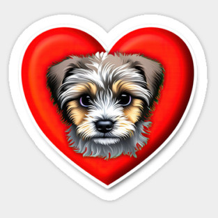 A Scruffy Havanese Headshot Illustration on a Heart Background Sticker
