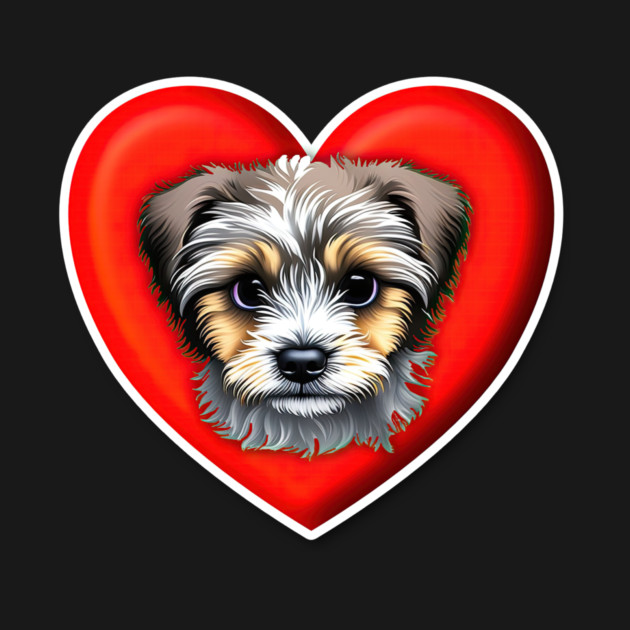 A Scruffy Havanese Headshot Illustration on a Heart Background by SymbioticDesign