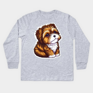 A Brown Havanese Puppy with Golden, Cream & White Highlights Kids Long Sleeve T-Shirt