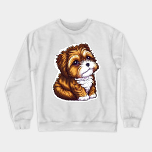 A Brown Havanese Puppy with Golden, Cream & White Highlights Crewneck Sweatshirt