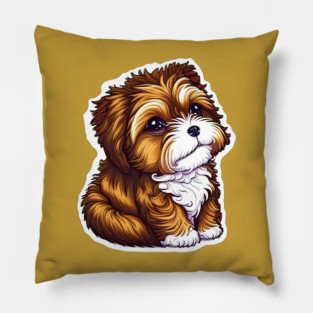 A Brown Havanese Puppy with Golden, Cream & White Highlights Pillow