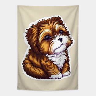 A Brown Havanese Puppy with Golden, Cream & White Highlights Tapestry