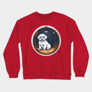 A White Havanese Puppy Dog Night Portrait Illustration Crewneck Sweatshirt