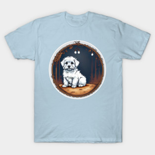 A White Havanese Puppy Dog Night Portrait Illustration T-Shirt