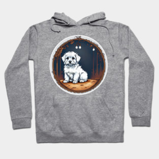 A White Havanese Puppy Dog Night Portrait Illustration Hoodie