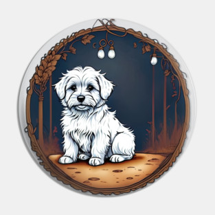 A White Havanese Puppy Dog Night Portrait Illustration Pin
