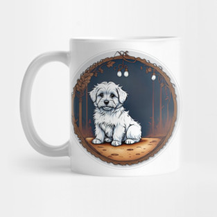 A White Havanese Puppy Dog Night Portrait Illustration Mug