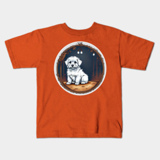A White Havanese Puppy Dog Night Portrait Illustration Kids T-Shirt