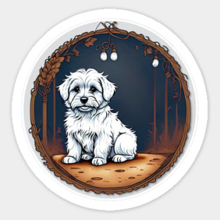 A White Havanese Puppy Dog Night Portrait Illustration Sticker