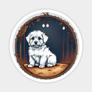 A White Havanese Puppy Dog Night Portrait Illustration Magnet