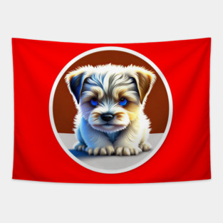 Cute Havanese Puppy Dog with White, Brown, and Black Markings Tapestry
